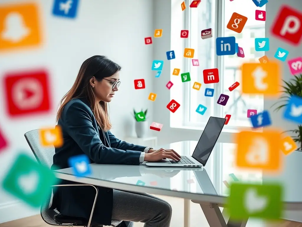A vibrant social media manager is creating engaging content on a tablet, illustrating The Digital Bird's commitment to dynamic social media management.