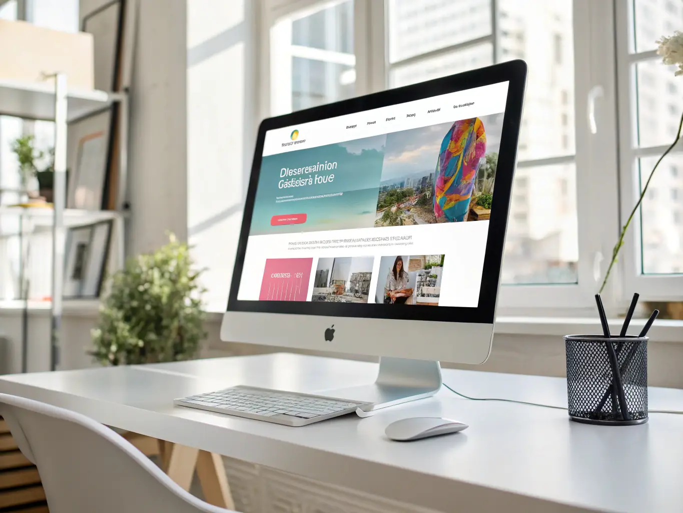 A sleek, modern website design is displayed on a large monitor, reflecting The Digital Bird's focus on creating visually appealing and functional websites.